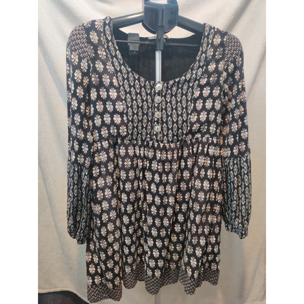 Vintage Miami Blouse Women's Size Medium Tunic 3/4 Sleeve Floral Round Neck